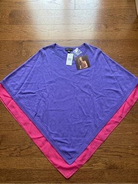 NWT IMAN Global Chic Two-Tone Draped Knit Poncho - Purple & Pink, OSFM M
